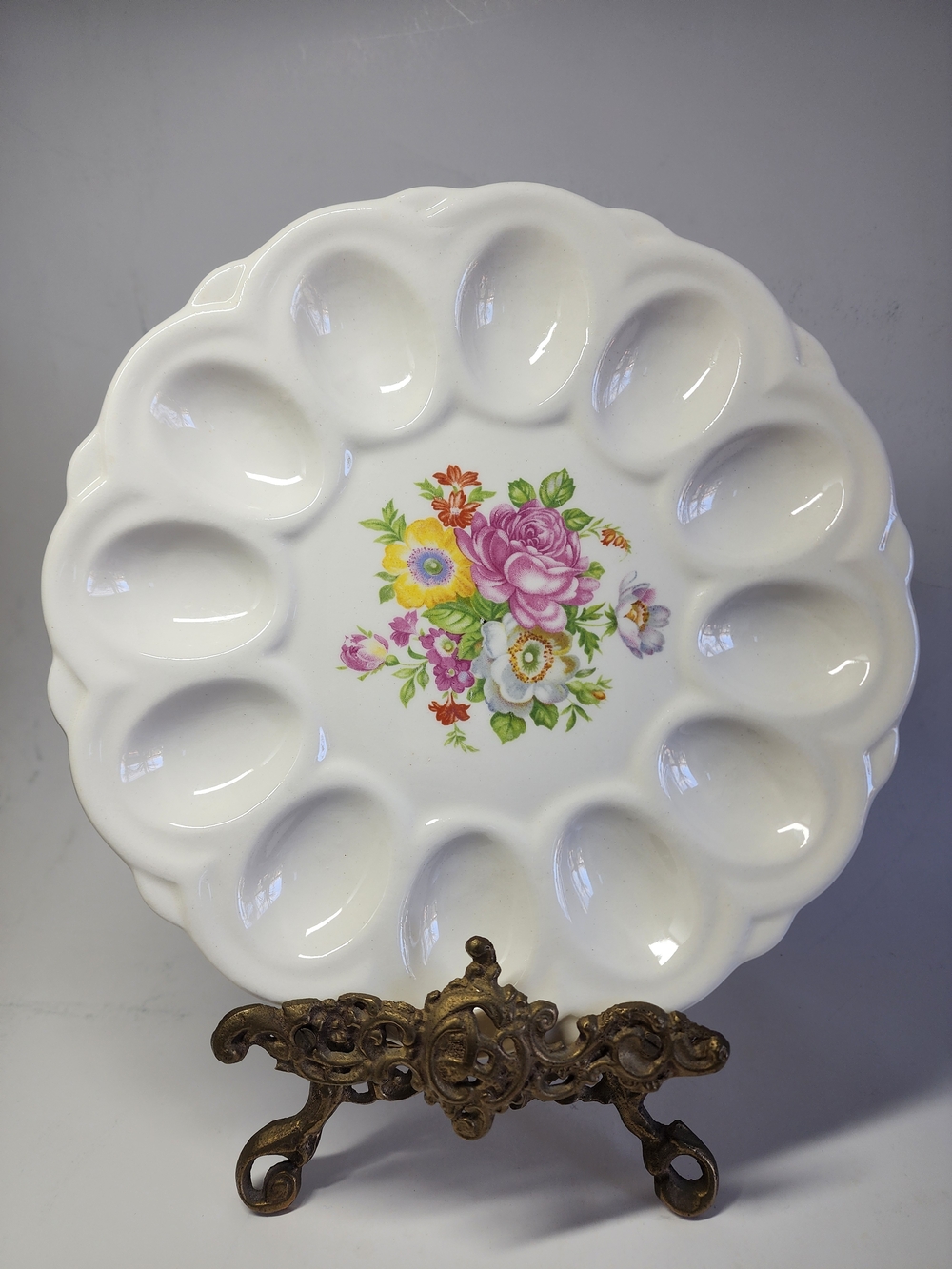 E & R American Artware Deviled Egg Plate Platter Floral 1930's Flowers Ceramic